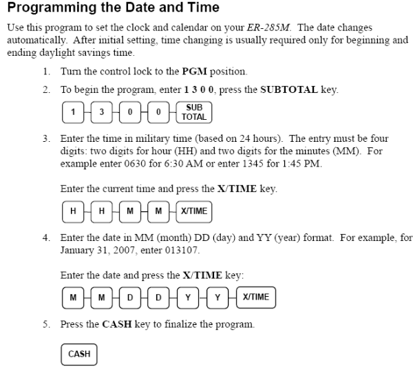 SAM4s ER-285M Date and Time Programming